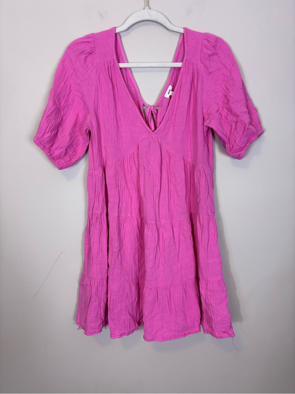 aerie Pink Gauze V-Neck Tie-Back Short Sleeve Mini Dress Medium